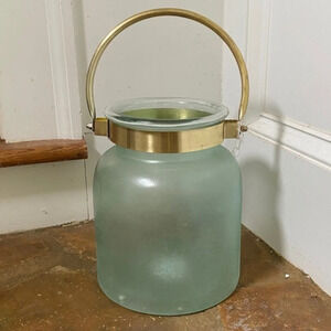 Anthropologie Green Frosted Glass Lantern